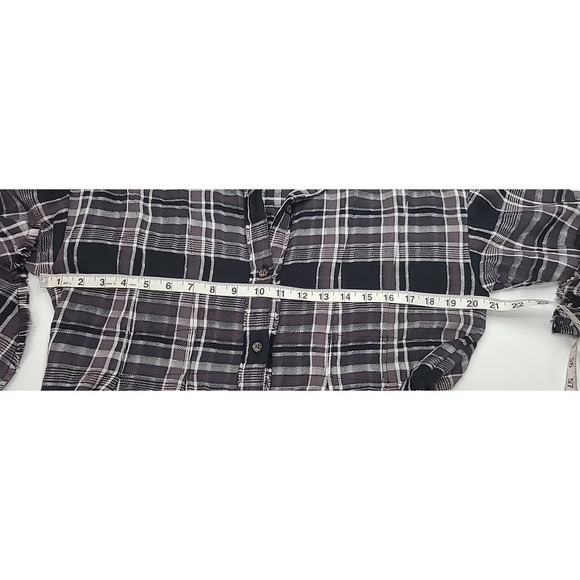 We The Free Woven Black Plaid Button Up Oversized Top Bell Sleeves Pockets Small - Picture 12 of 13